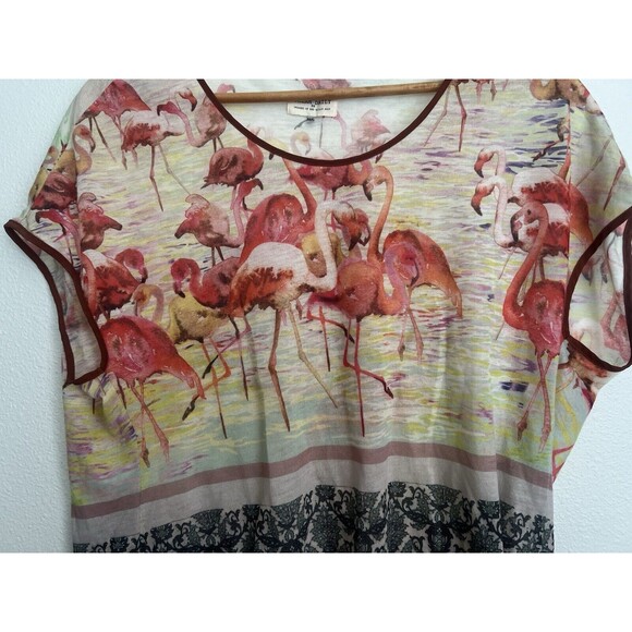 Anthropologie Watercolor Pink Flamingo Dolman Sheer Short Sleeve Top M/L Artsy - Picture 3 of 8